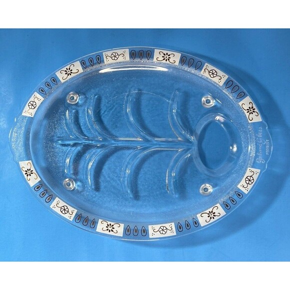 MCM Inland Glass 14 3/4” Meat Platter Starburst Black Gold Vintage 1960’s - Picture 1 of 7